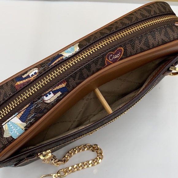 MICHAEL KORS JET SET GIRLS LARGE EAST WEST ZIP PACKED CHAIN XBODY BROWN MULTI - Picture 7 of 16